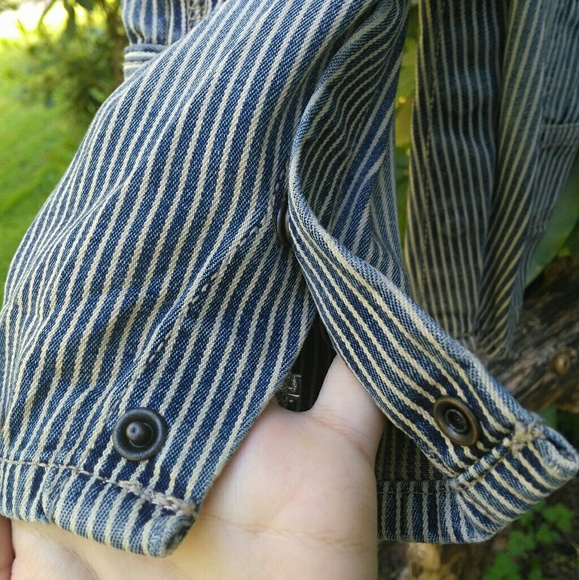 🚜 🆕OshKosh B'Gosh Blue Striped Denim Overalls 6M - Picture 5 of 8